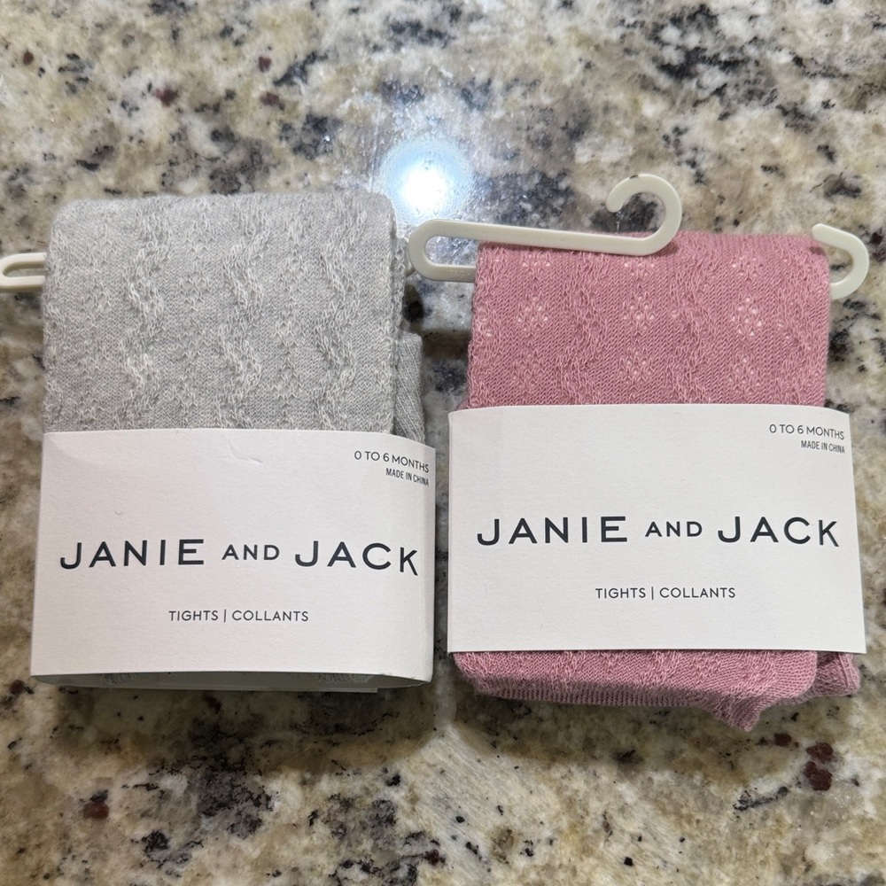 Janie and Jack Cable Knit Baby Tights in Pink and Light Gray